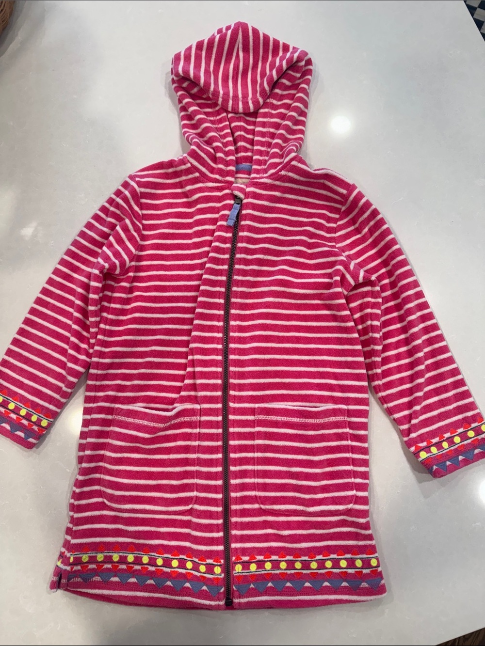 Mini Boden Pink & White Striped Hooded Terry Cloth Cover Up